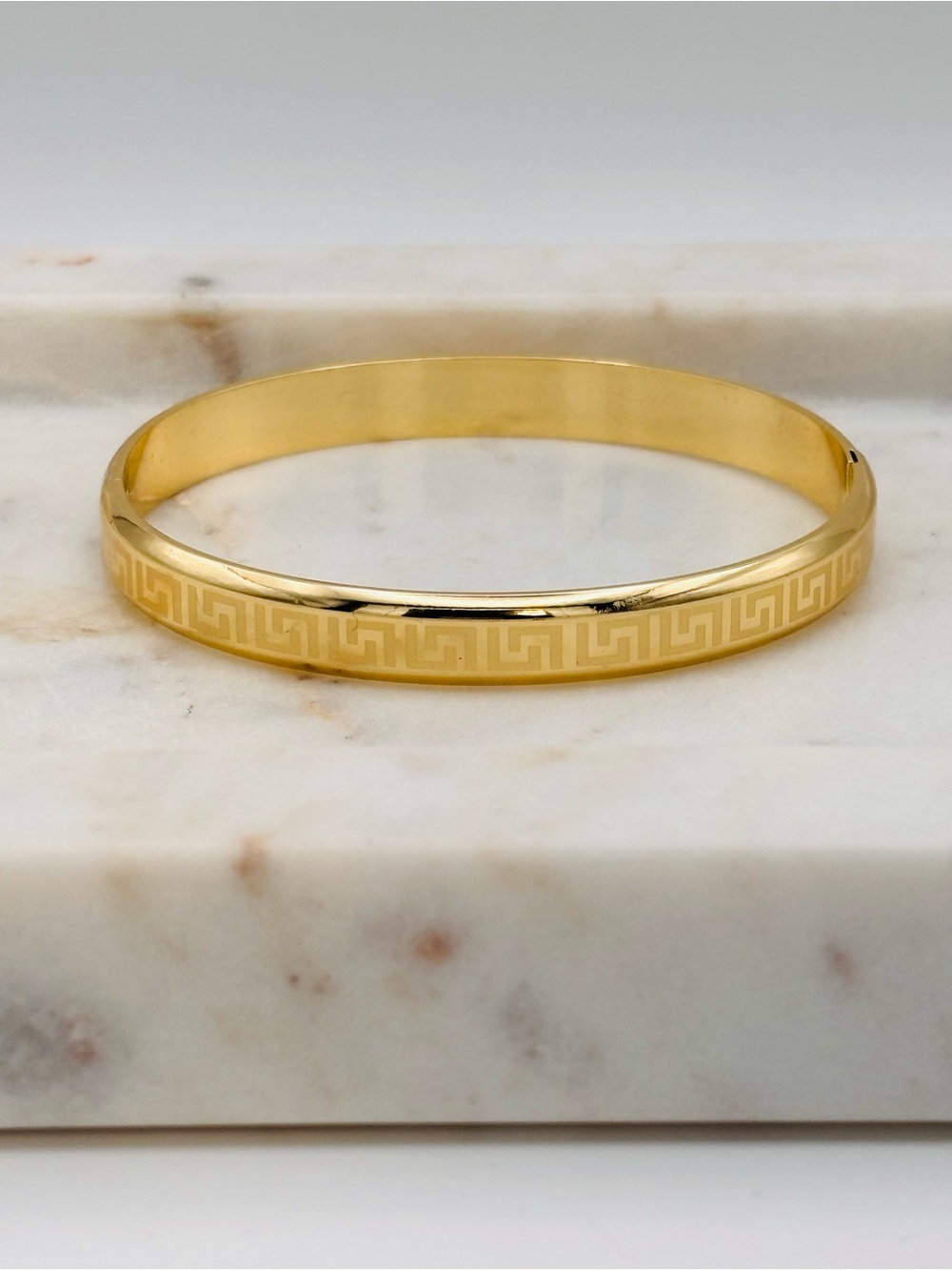 14K Gold Plated  Greek Key Bangle Bracelet - Women Jewelry